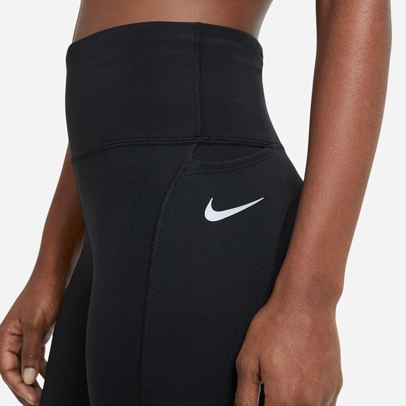 Nike Fast Women's Mid-Rise Crop Running Leggings Multi Pocket - Black Size Large - Picture 2 of 12